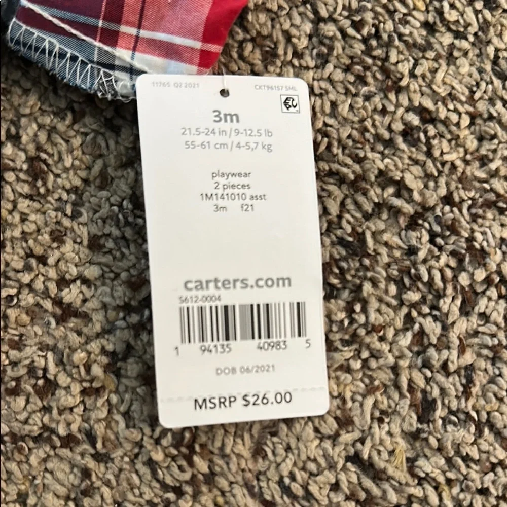 Carter's Red and Blue Button Down Shirt Plaid Design Top Only